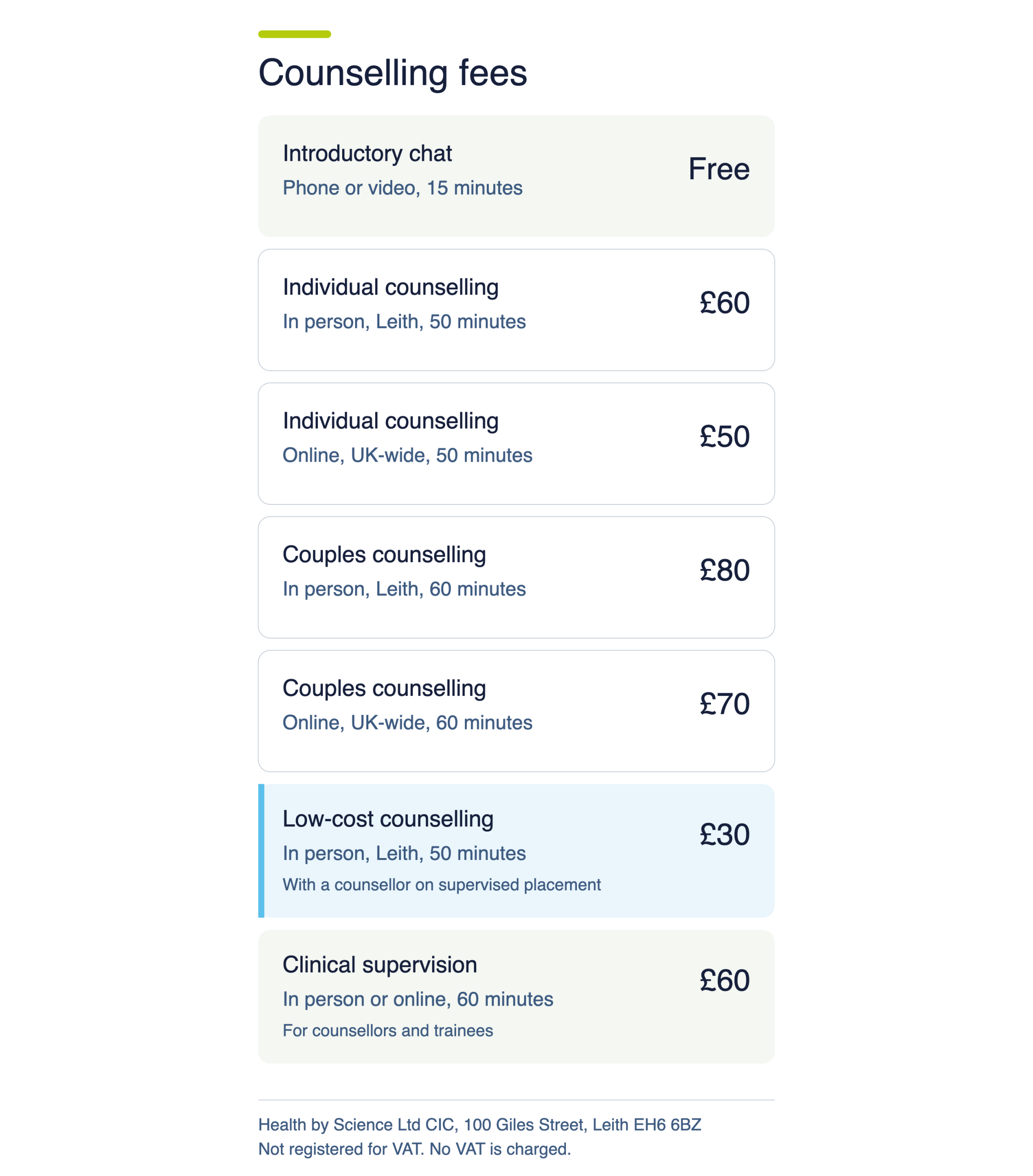 counselling edinburgh fees
